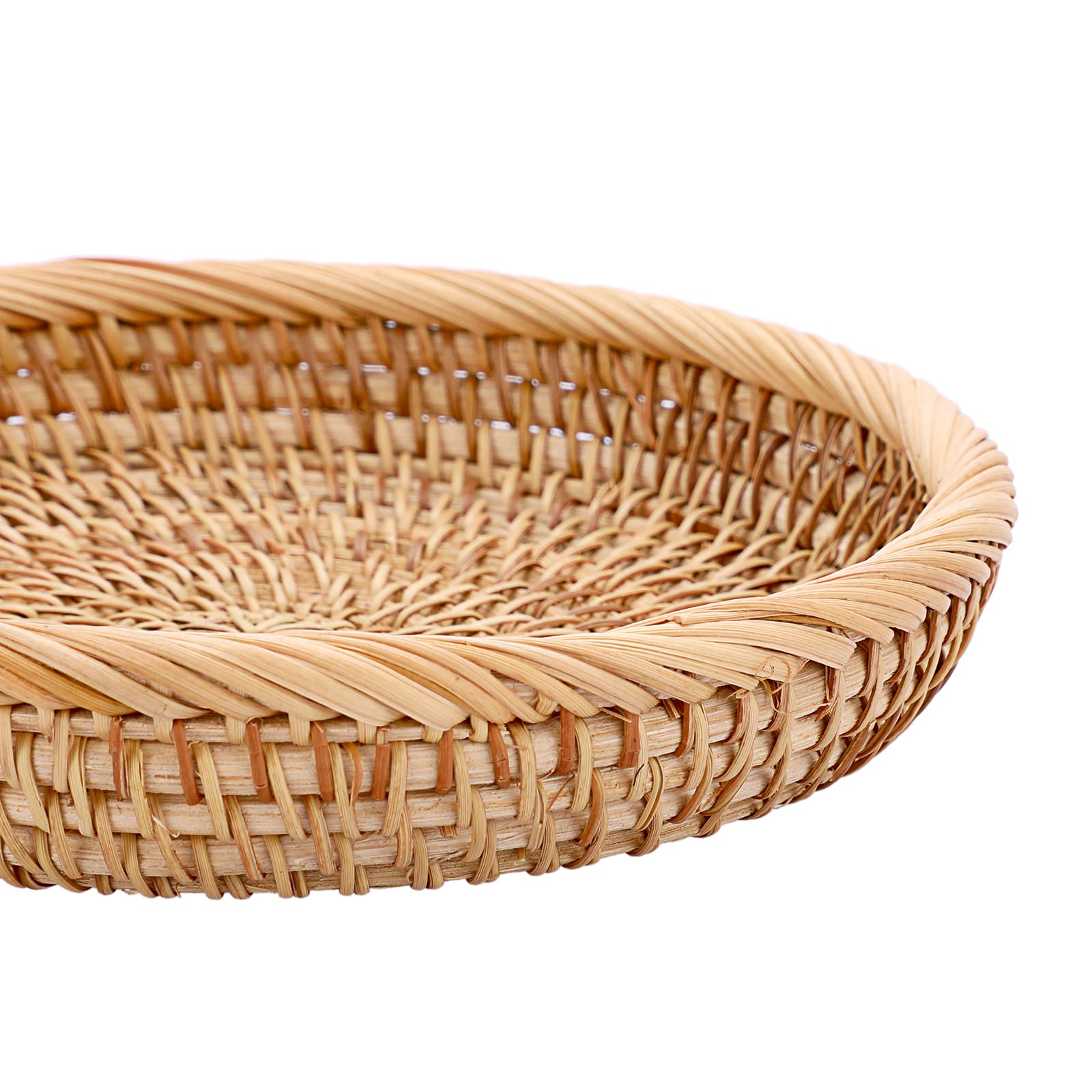 Hipiwe Set of 3 Woven Wicker Storage Baskets - Round Rattan Serving Trays for Keys, Wallet & Cell Phone | Entryway Organizer, Fruit & Snack Bowl | Home Decor for Living Room, Bedroom & Kitchen