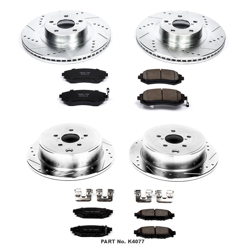 Power Stop K4077 Z23 Carbon Fiber Brake Pads & Drilled/Slotted Rotors Kit - Compatible with Subaru Forester (2009-2010), Impreza (2008-2010), Legacy (2010-2012), Outback (2010-2012) | High-Performance Braking for Daily Driving & Mountain Roads