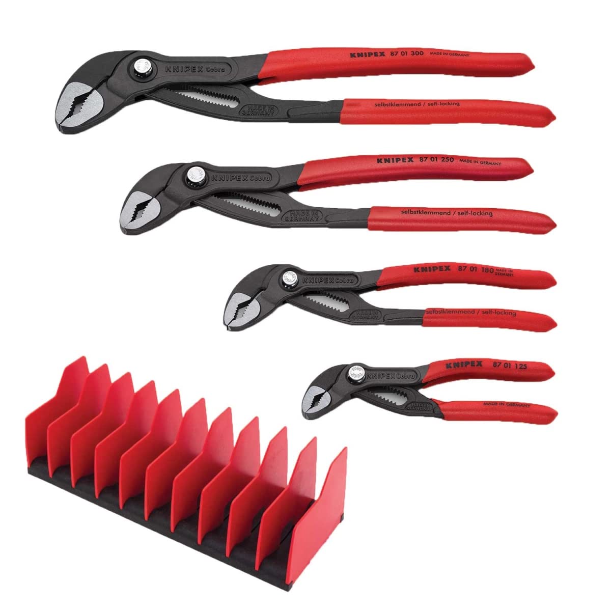 4-Piece Cobra Pliers Set with Free 10-Piece Tool Holder - Perfect for DIY, Plumbing, Automotive Repair & Home Maintenance