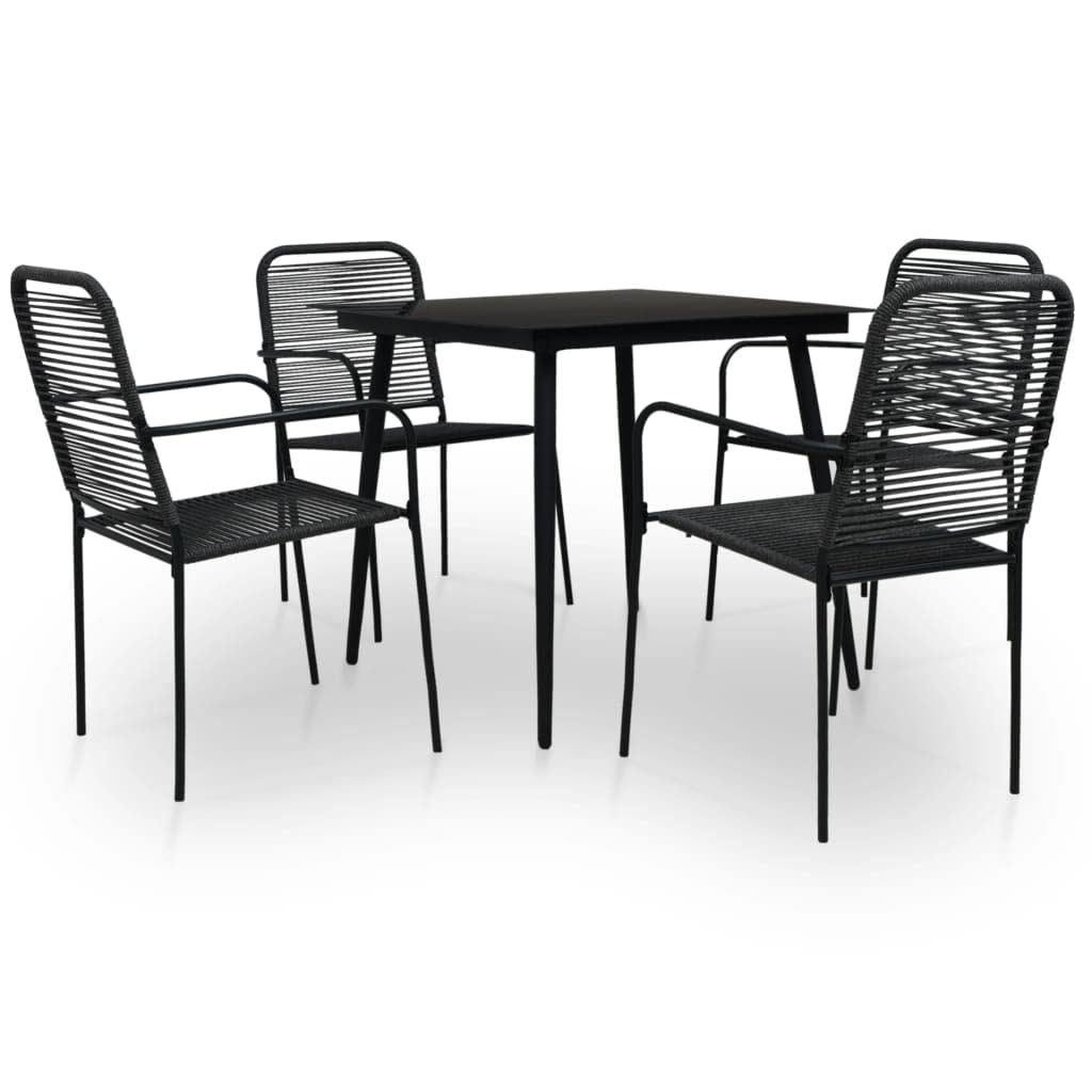 vidaXL 5-Piece Outdoor Patio Dining Set with Cotton Rope Seats, Steel Frame & Tempered Glass Tabletop - Scandinavian Style Durable Garden Furniture for Backyard, Balcony or Poolside Relaxation