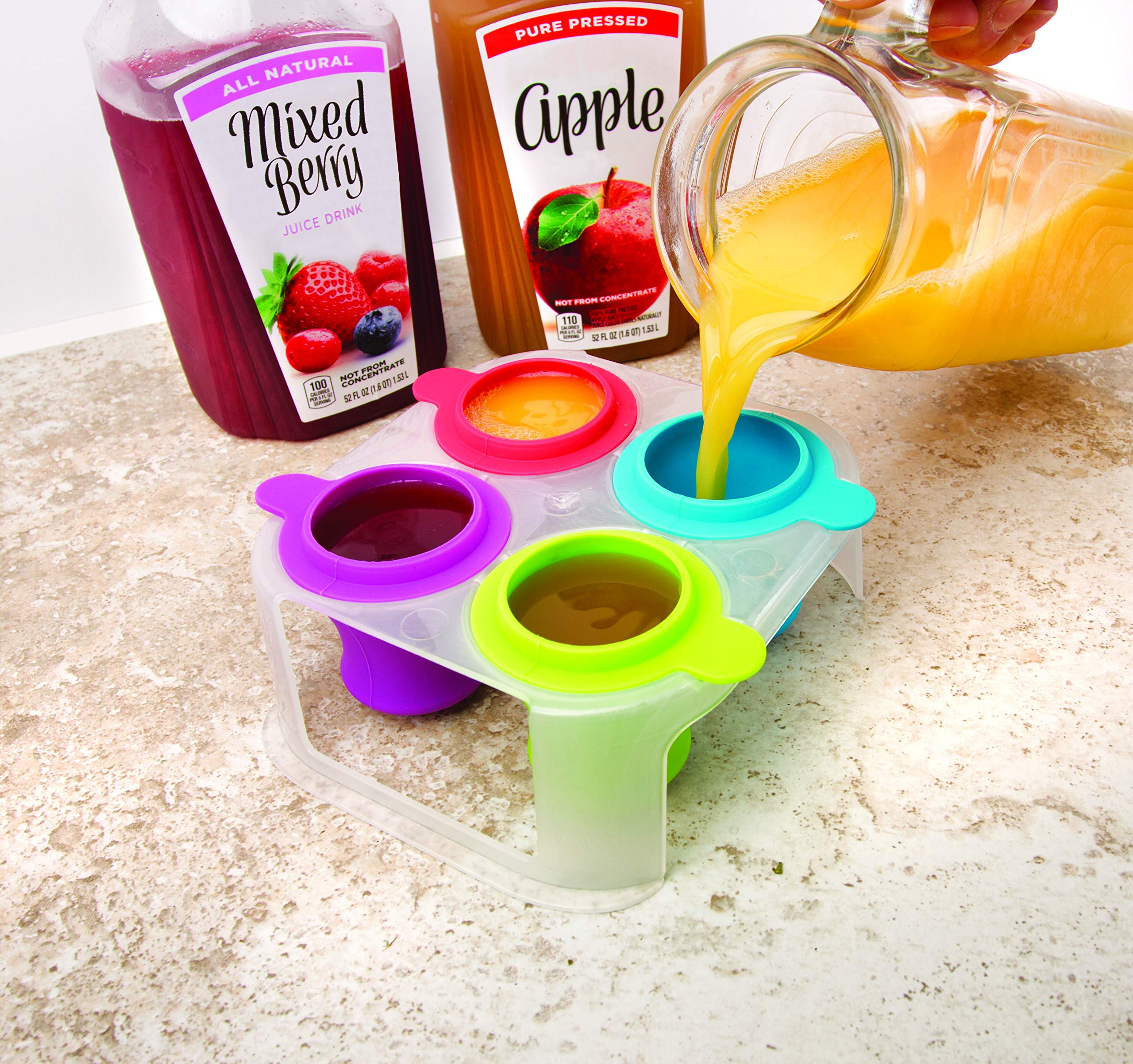 BPA Free Silicone Popsicle Molds 4-Piece Set - Easy to Use & Clean Homemade Ice Pop Maker for Kids | Perfect for Summer Treats, Birthday Parties & Healthy Snacks