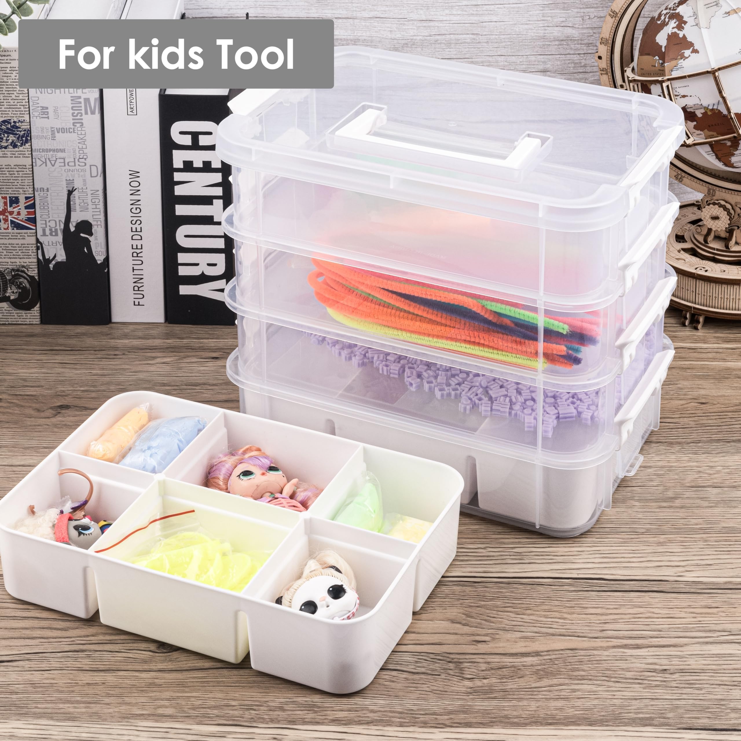 11QT 4-Layer Durable Craft Organizer with 2 Removable Trays - Perfect for Arts & Crafts Supplies, Sewing Tools, Office & Seasonal Decor Storage - Ideal for DIY Projects, Home Organization & Creative Workspaces