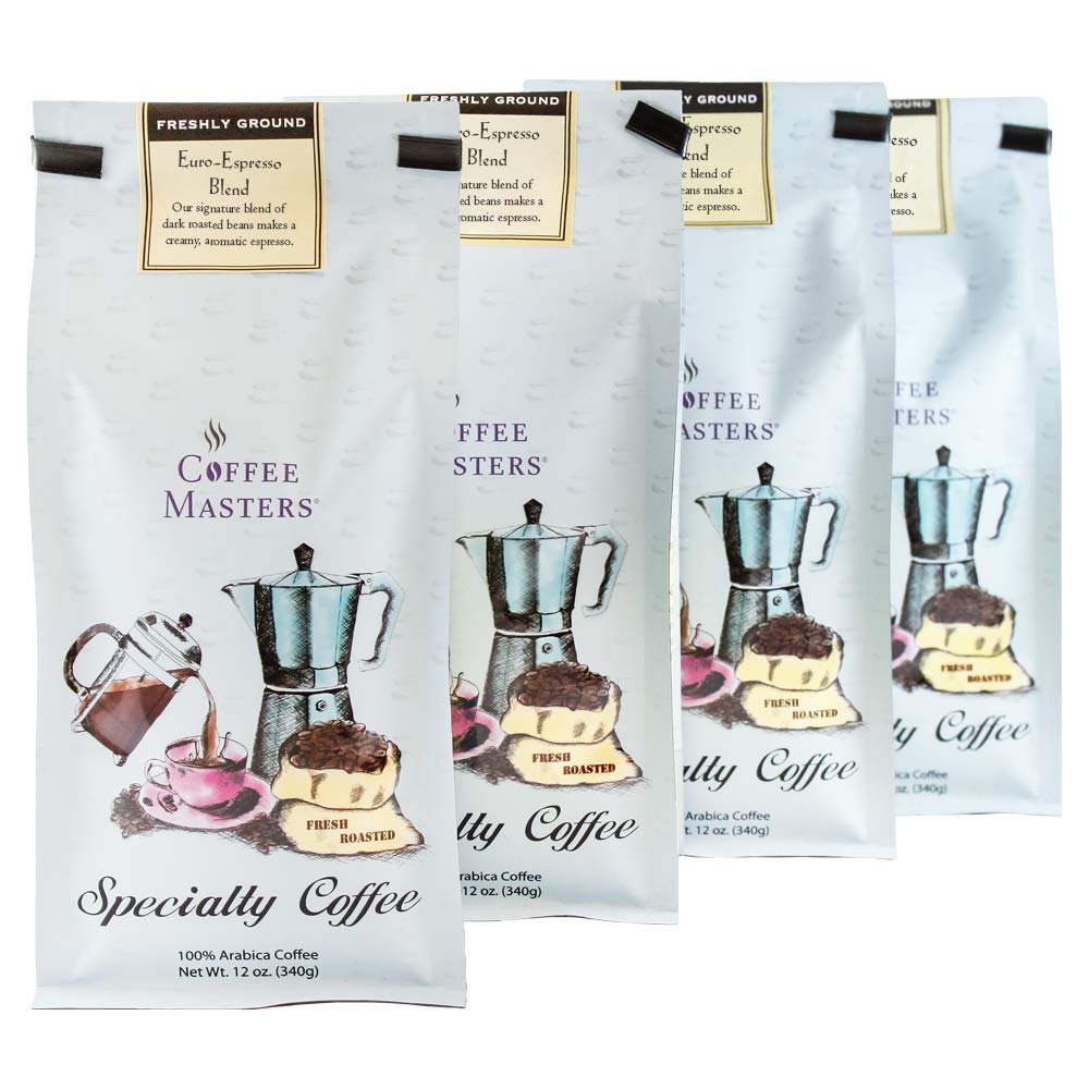 Premium Gourmet Coffee - Euro Espresso Blend Ground Coffee, 12-Ounce Bags (Pack of 4) | Rich & Bold Flavor for Espresso Machines, French Press & Drip Coffee Makers | Perfect for Home, Office & Cafes