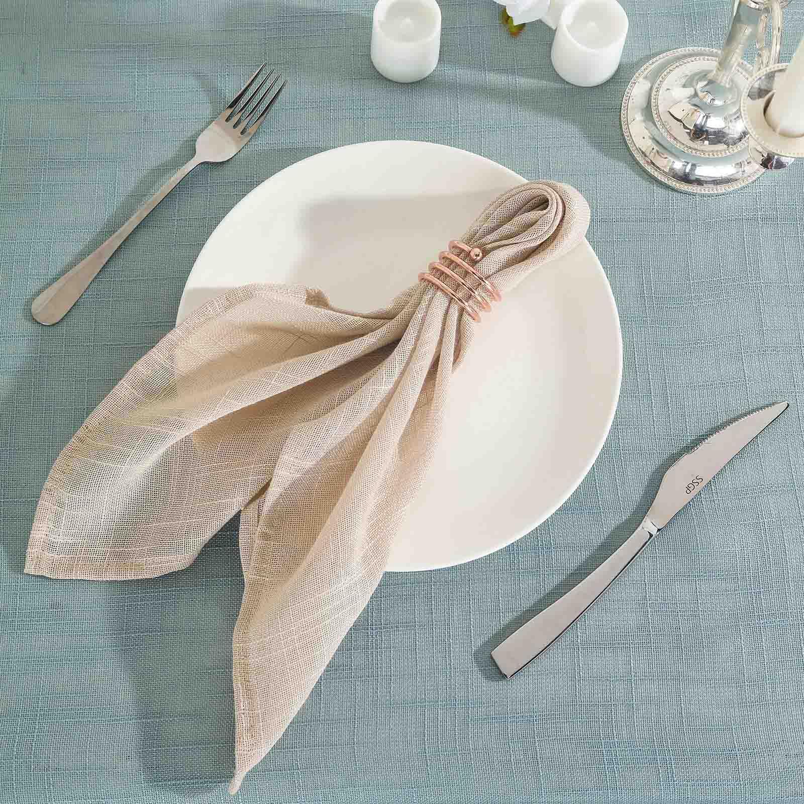 Efavormart 5 Pack Beige 20x20 Inch Premium Faux Linen Napkins - Slubby Textured, Wrinkle Free, Soft & Durable - Perfect for Weddings, Parties, and Fine Dining