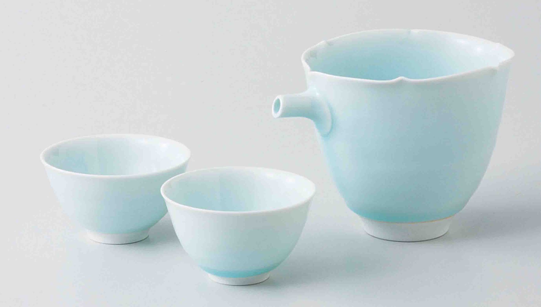 Premium Celadon Porcelain Sake Set - Japanese Seiji Blue Ceramic Sake Pot & 2 Cups - Traditional Japanese Tea Ceremony Gift - Perfect for Home Entertaining, Sake Tasting & Zen Decor