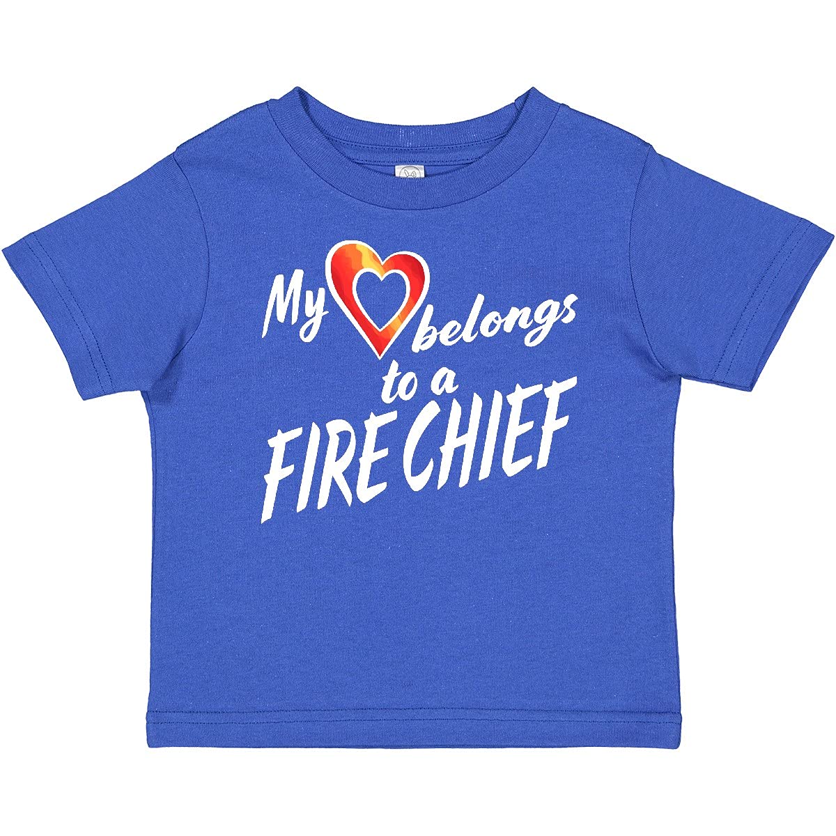 inktastic My Heart Belongs to a Fire Chief Red Heart Baby T-Shirt - Cute Outfit for Firefighter Appreciation Day & Family Events