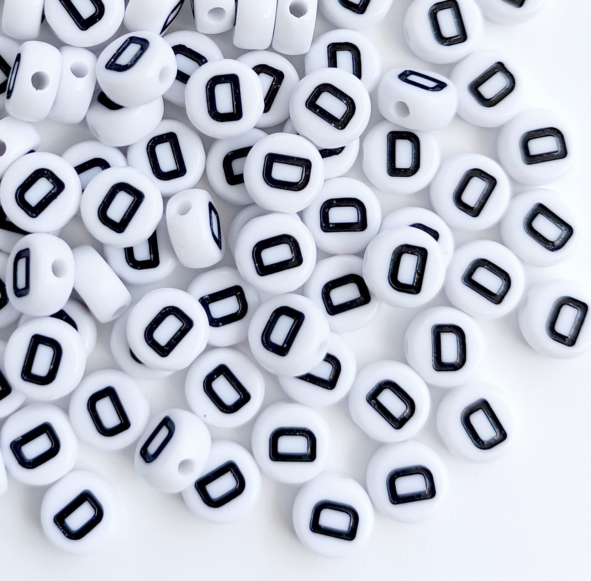 100PCS White Round Acrylic Alphabet Beads - Letter D Beads 4x7mm for DIY Jewelry Making, Bracelets, Necklaces, Keychains - Perfect for Personalized Gifts, Party Favors & Craft Projects