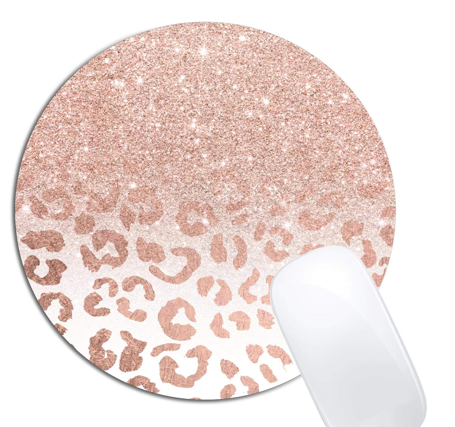 Rose Gold Glitter Ombre Mouse Pad - Round Non-Slip Rubber Base for Laptop & Computer | Cute Office Desk Accessory with Custom Design | Perfect for Gaming, Work & Home Decor