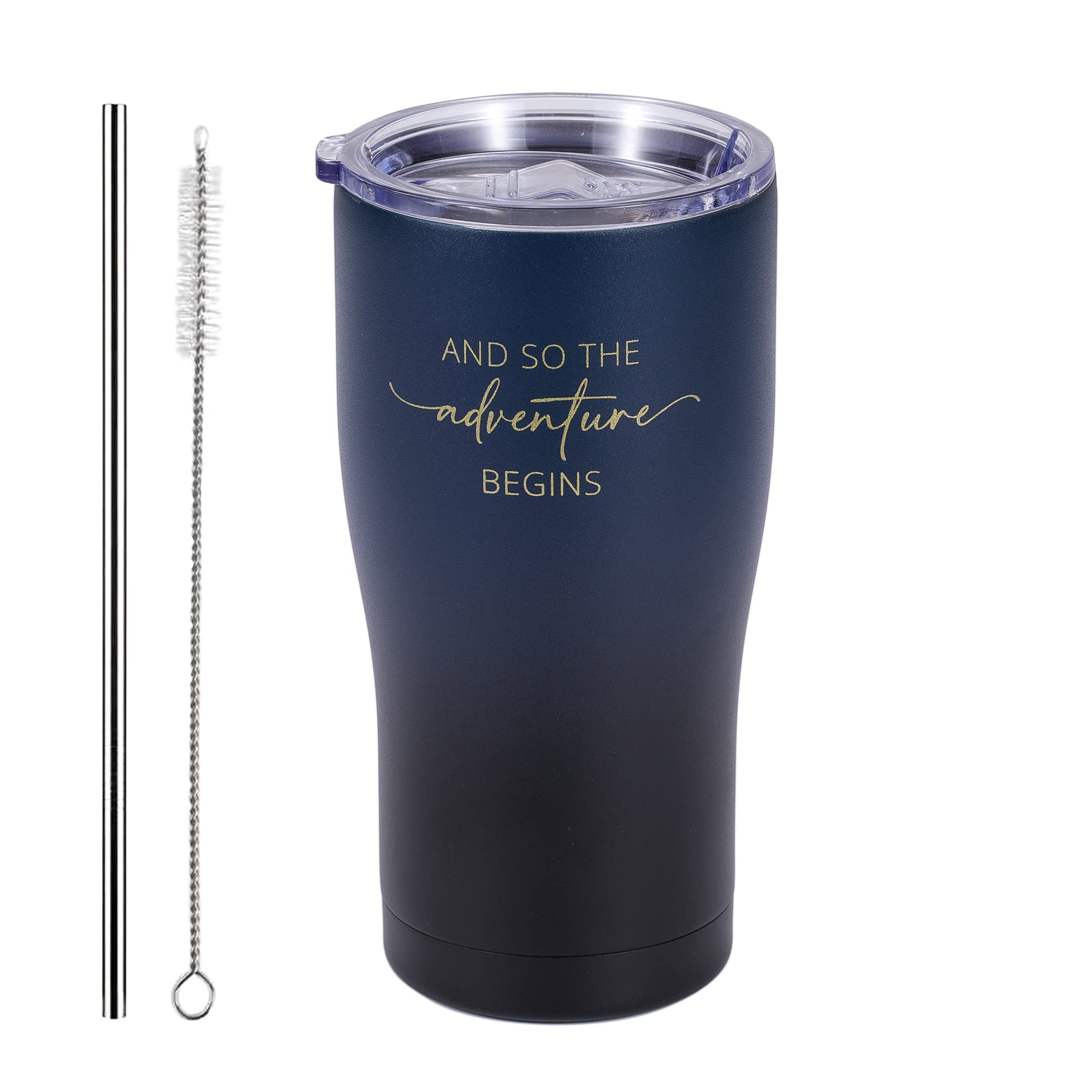 Adventure Begins Tumbler - Vacuum Insulated Stainless Steel Travel Mug with Straw for Graduation, New Job Gifts (Midnight) - Perfect for Coffee, Tea & Cold Drinks on the Go