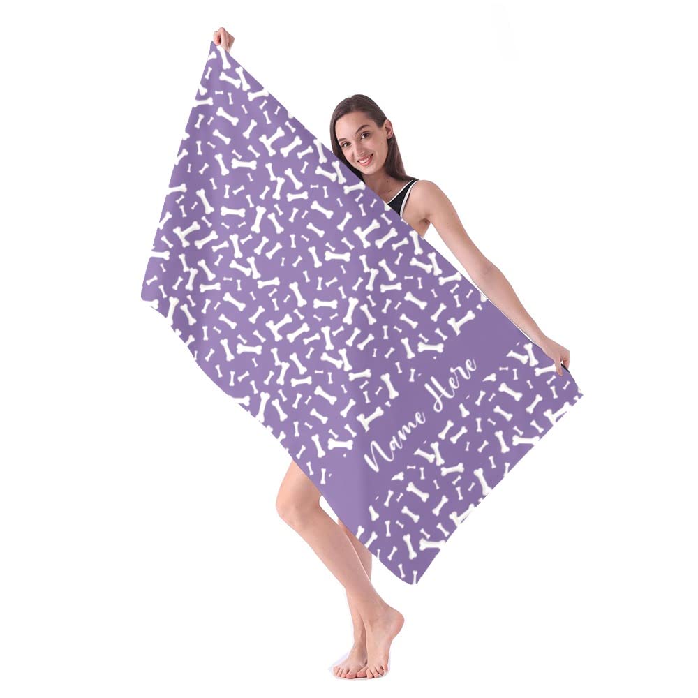 Custom Personalized Beach Towels with Names - Monogrammed Dog Bone Bath Towels for Kids & Adults, Soft & Absorbent, 30x60 Inches, Purple - Perfect for Pool, Beach, Travel & Gifts