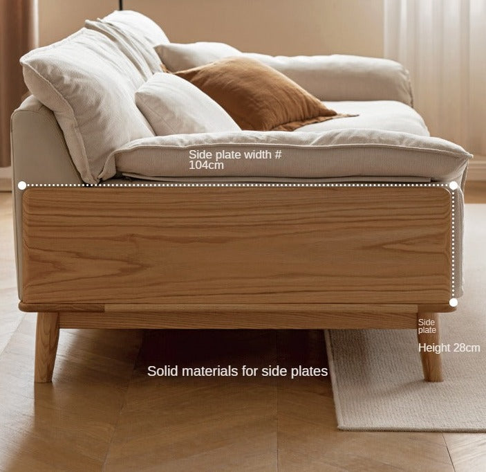 Premium Oak Solid Wood Sofa with High-Tech Fabric & Cotton Linen Finish - Modern Living Room Furniture for Home & Office Comfort