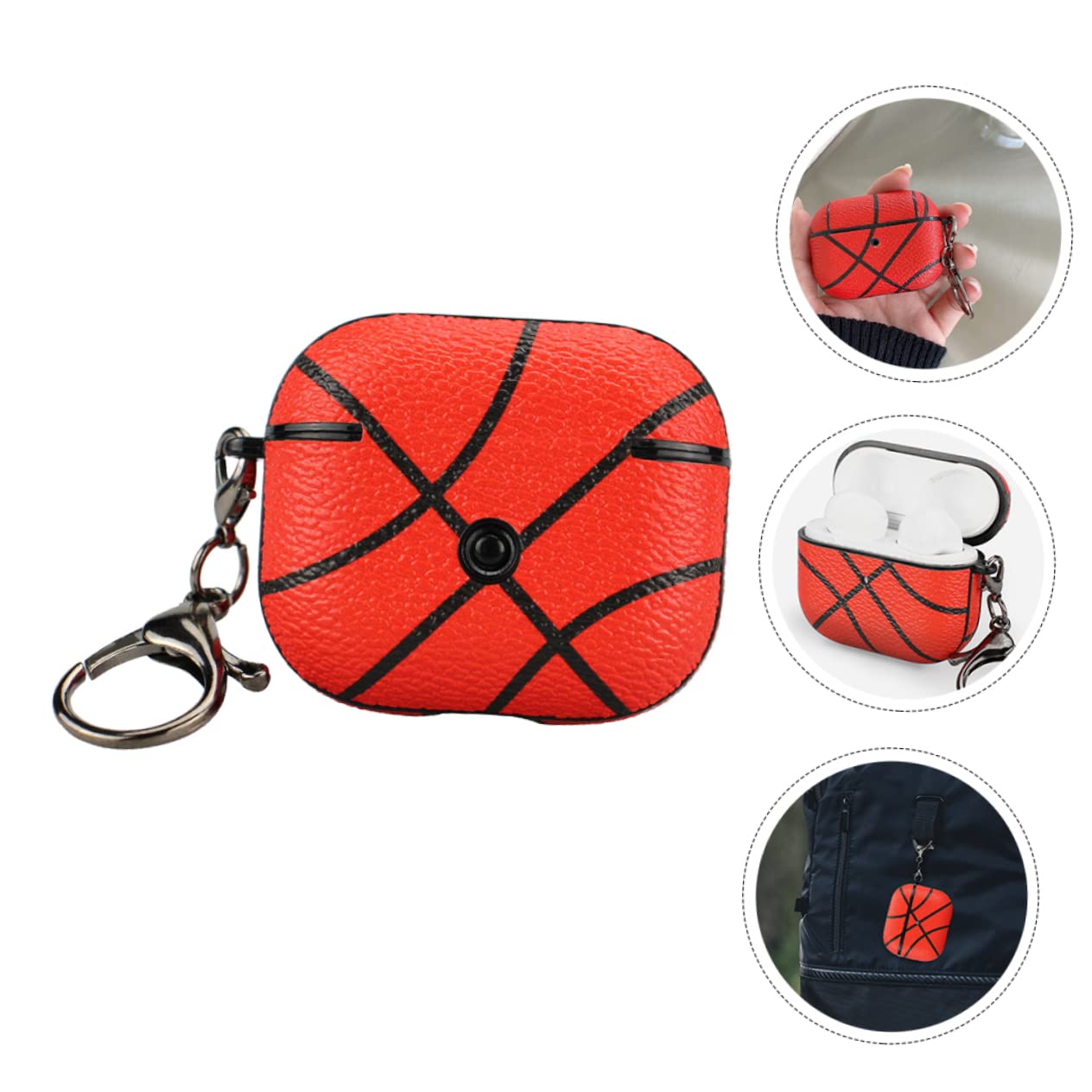 DOITOOL 2 Pack Genuine Leather Headphone Case for AirPods Pro 1/2/3 - Premium Basketball Style Wireless Earbuds Cover with Carabiner Clip (Perfect for Gym, Travel & Sports Enthusiasts)