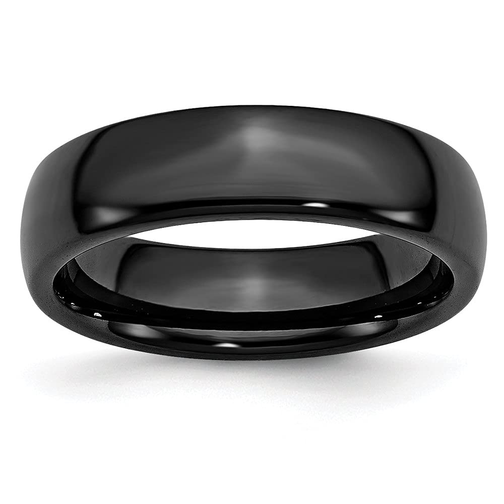 Black Ceramic 6mm Polished Diamond2Deal Wedding Band Ring for Women - Elegant & Durable Fine Jewelry for Everyday Wear, Anniversary Gifts & Special Occasions