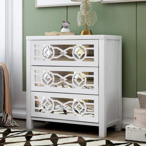 Farmhouse Console Table with Storage Drawers & Mirror - Entryway, Living Room Decor - White