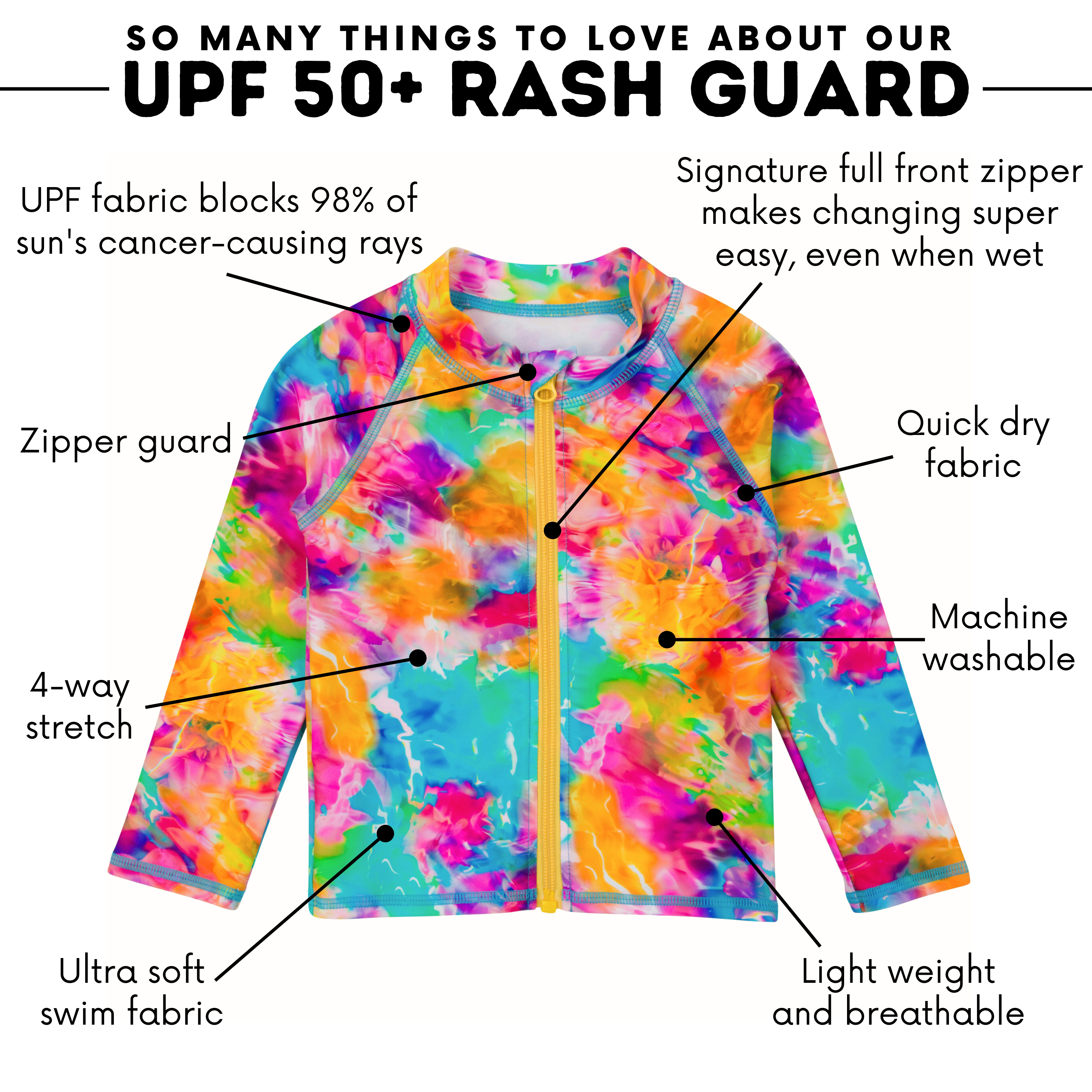 UPF 50+ Kids Long Sleeve Zipper Rash Guard Swim Shirt - Sun Protection Swimwear for Boys & Girls | Beach, Pool & Water Sports