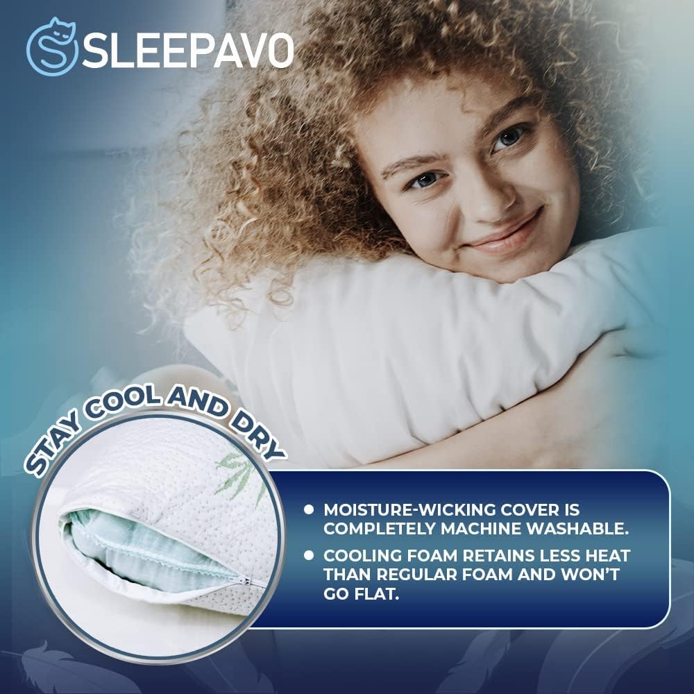 Cooling Shredded Memory Foam Pillows Queen Size - Medium Firm Support for Stomach, Back & Side Sleepers - Breathable Bed Pillow Set (Pack of 2) | Perfect for Hot Sleepers, Neck Pain Relief & Better Sleep Quality