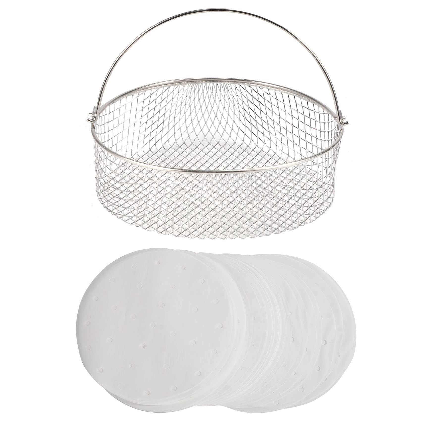 Ruelen 6.5QT Air Fryer Basket for Ninja Foodi - Stainless Steel Mesh Steamer & Crisper Basket with Handle - Perfect for Air Frying, Steaming Vegetables, and Reheating Food