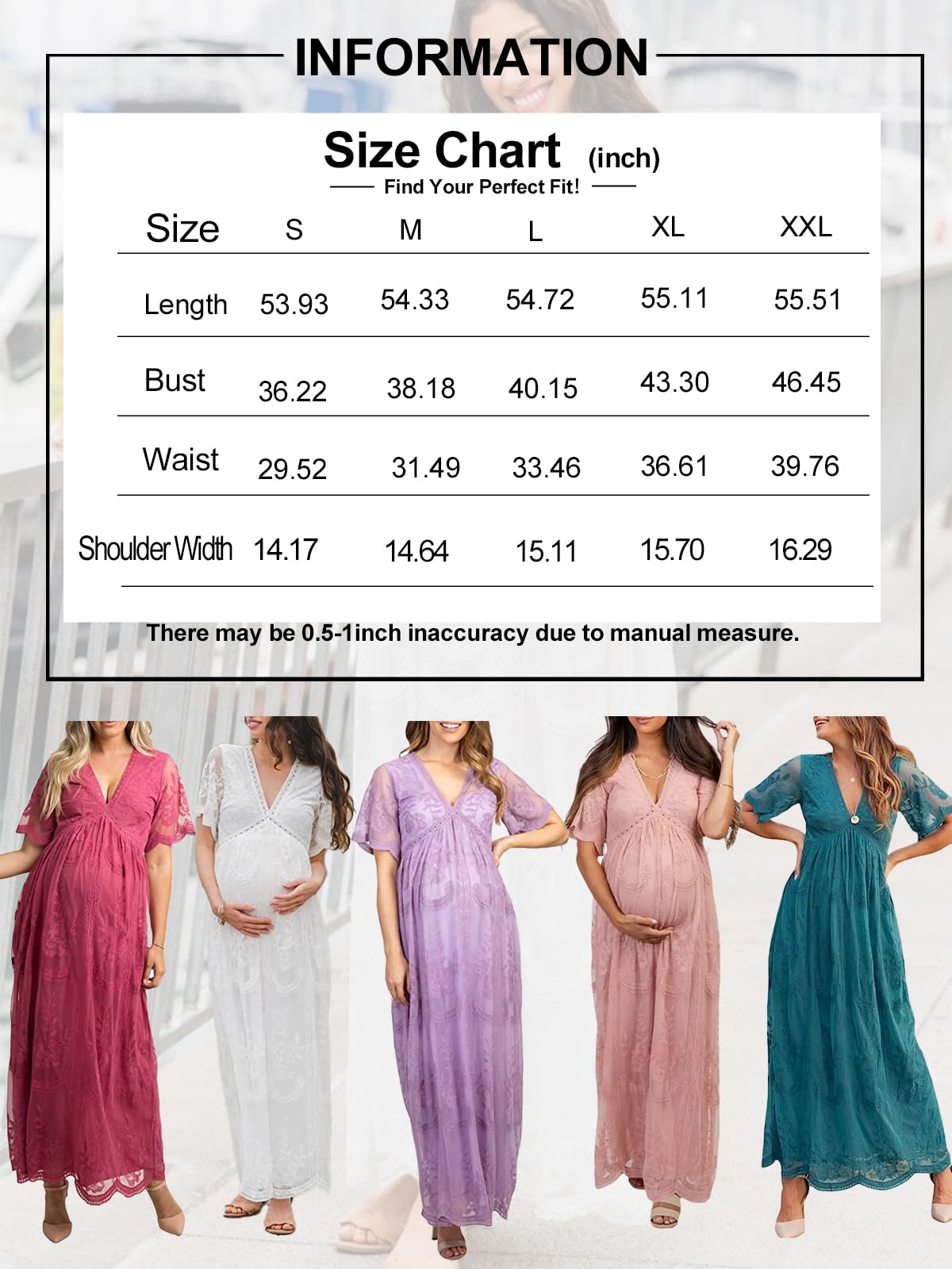 Elegant Embroidered Lace Maternity Dress for Women - V-Neck Long Maxi Gown for Baby Shower, Wedding & Photoshoot (Lavender) | Perfect for Maternity Photos, Bridal Events & Special Occasions