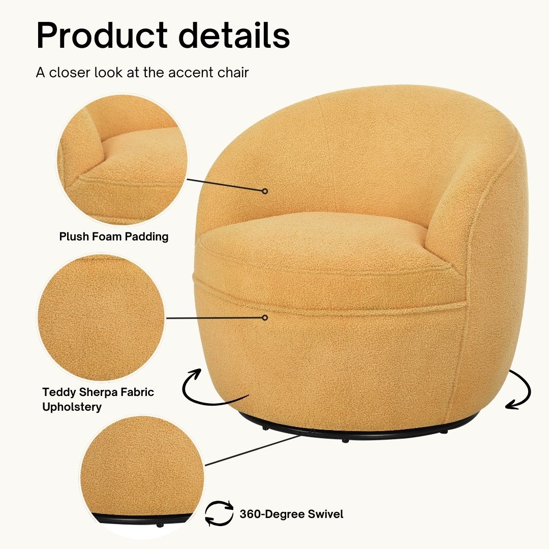 Roundhill Furniture Galleria 360 Swivel Faux Shearling Barrel Chair - Cozy Modern Accent Chair for Living Room, Bedroom & Office - Perfect for Reading, Relaxing & Home Decor