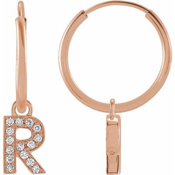 14K Gold 0.05 CTW Natural Diamond Initial R Hoop Earrings - Elegant Personalized Jewelry for Women, Perfect for Gifts, Anniversaries & Everyday Wear