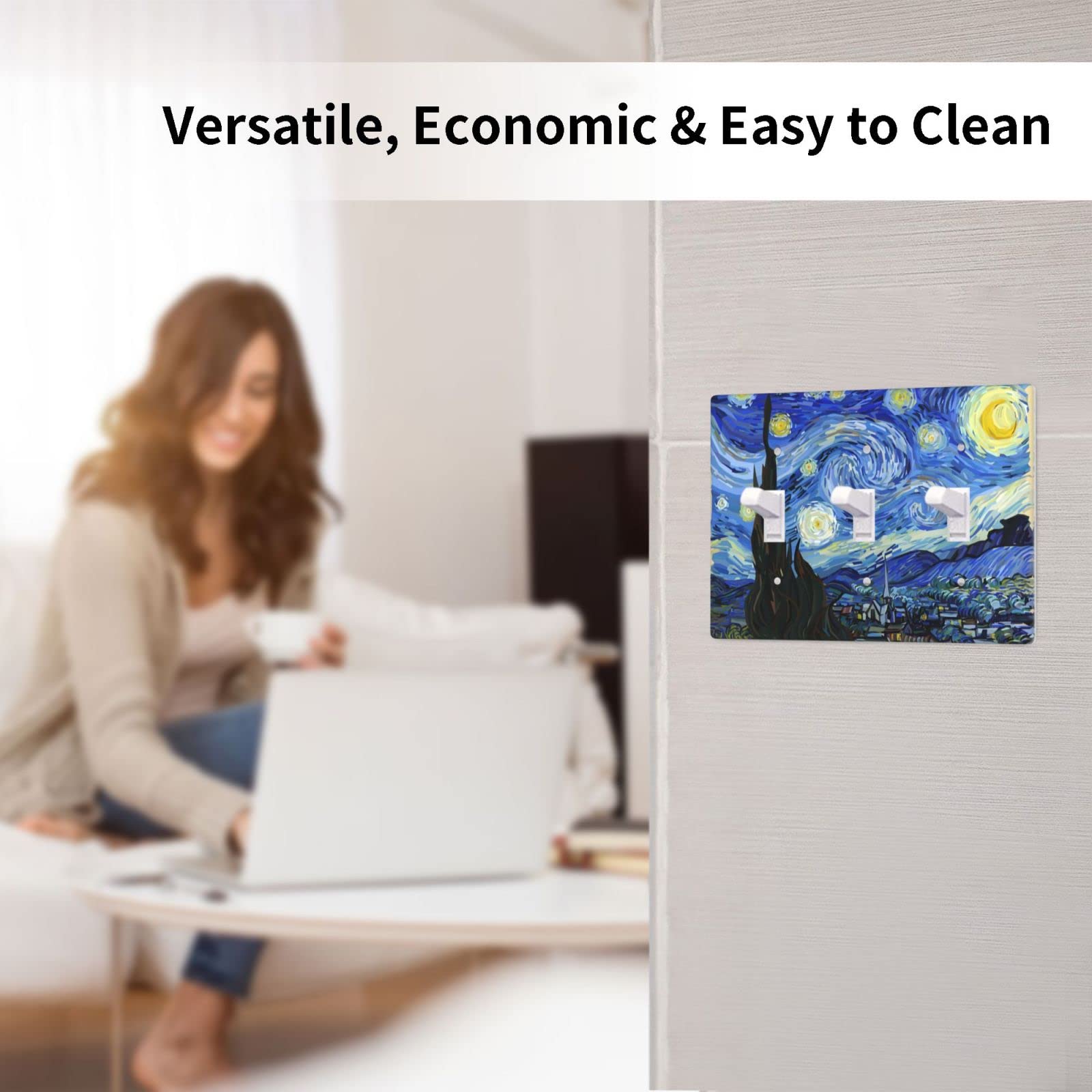 Starry Night Van Gogh Toggle Light Switch Plate Cover - 3 Gang Decorative Wall Plate (4.5