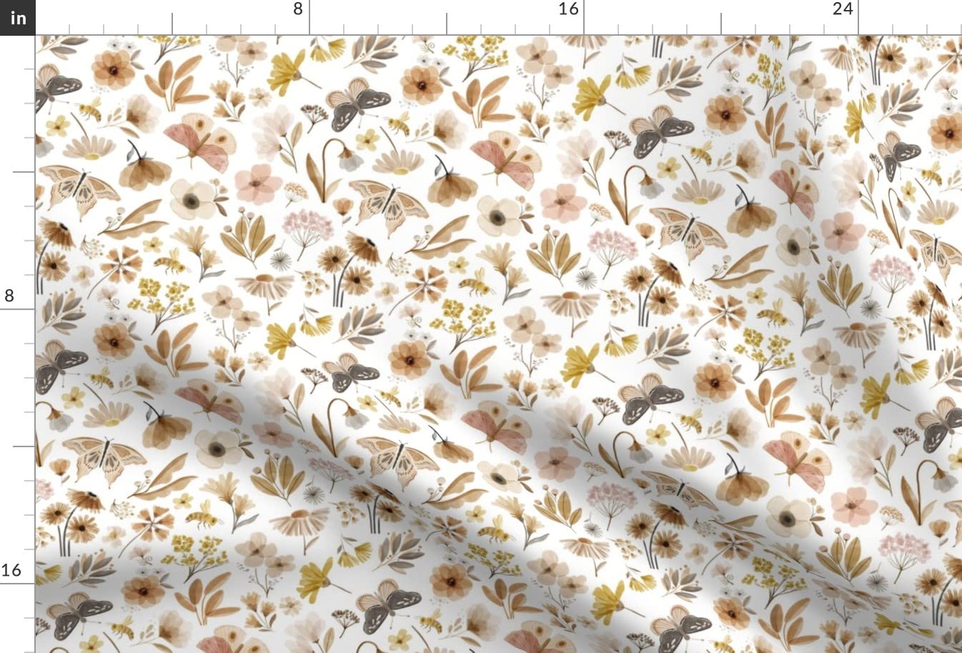 Premium Spoonflower Upholstery Velvet Fabric - Floral Garden with Butterflies & Bees Print for Home Decor, Apparel & DIY Projects | Fat Quarter, Spring Nature Design | Perfect for Curtains, Pillows & Clothing