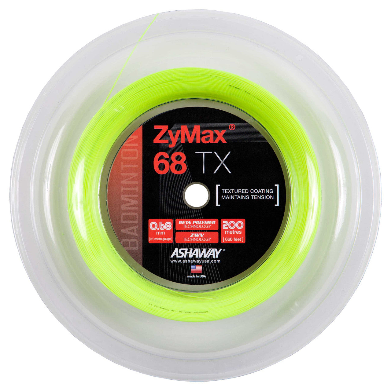 Ashaway Zymax 68 TX Badminton String Reel - 200m High Performance String for Badminton Rackets | Perfect for Tournament Play & Training Sessions