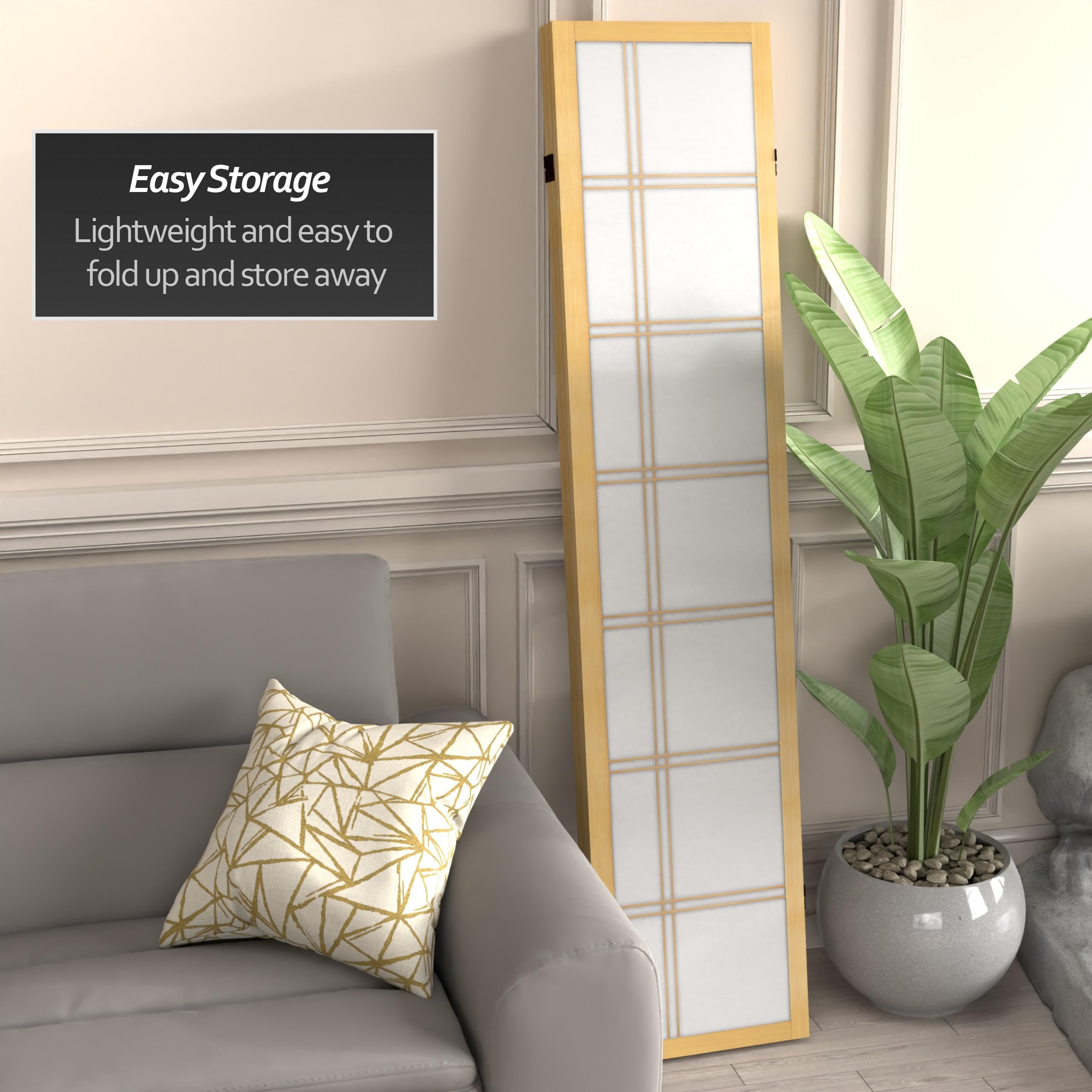 6 ft. Tall Natural Canvas Double Cross Room Divider - 6 Panel Folding Privacy Screen for Home, Office, or Event Decor | Red Lantern Design