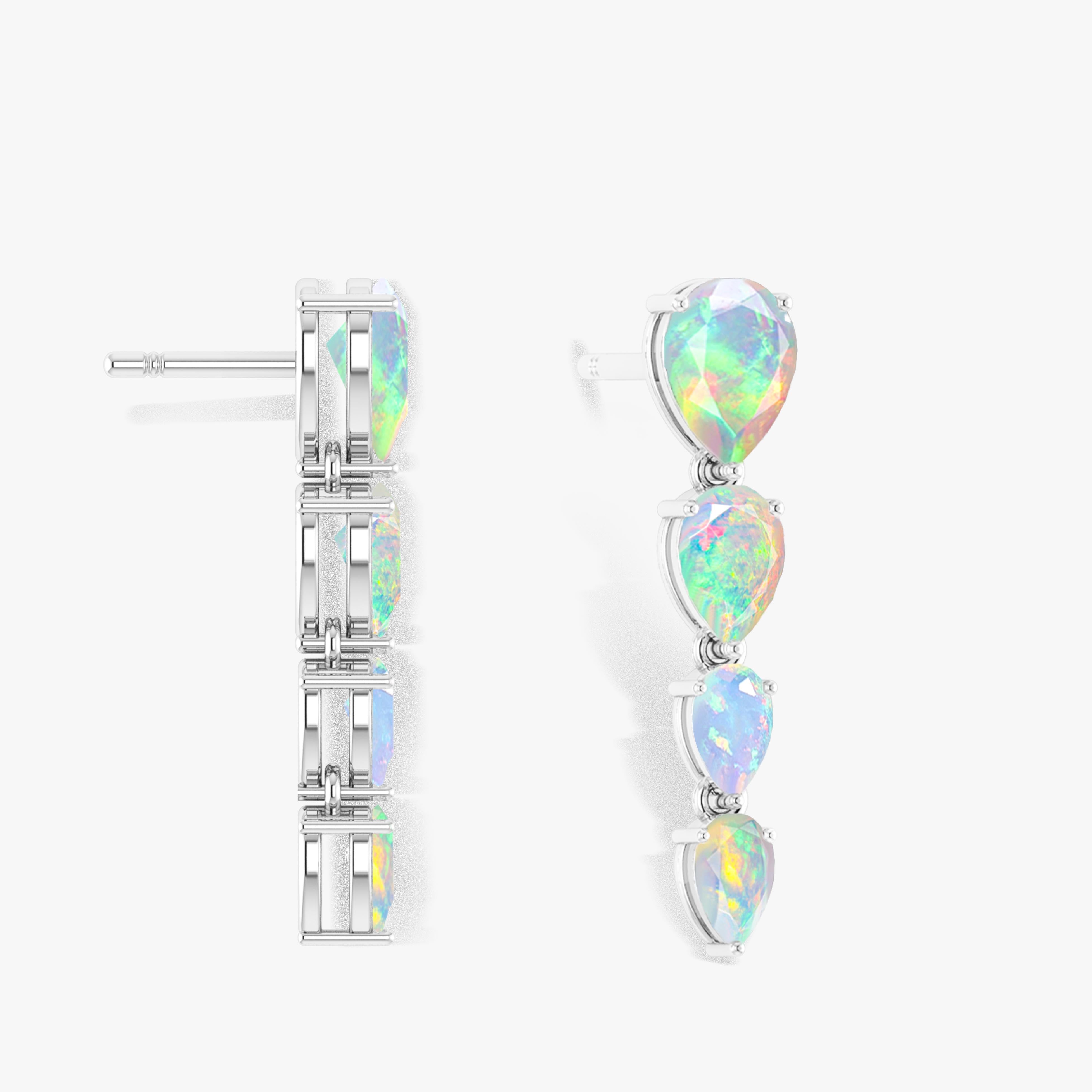 White Multifire Opal Pear Drop Earrings for Women - Elegant Dangle Jewelry for Weddings, Parties & Special Occasions