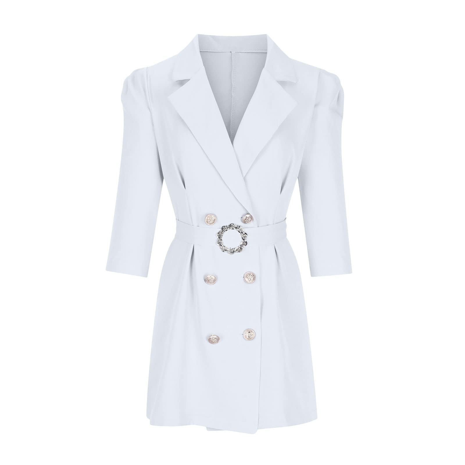 Stylish Women's Casual Blazer Dress - Double Breasted Lapel Long Sleeve Mini Dress with Garland Belt for Work & Formal Occasions | Perfect for Office Wear, Business Meetings, and Evening Events