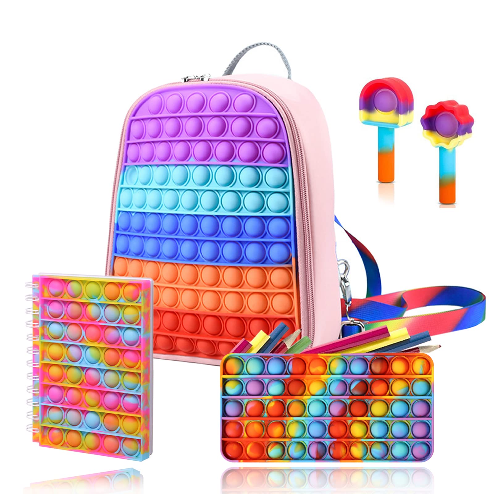 **Fidget Pop Backpack Toy Set - Adjustable Straps Push Bubble Sensory Toy for Kids, Stress Relief & Focus Aid - Perfect for School, Travel & Anxiety Relief**