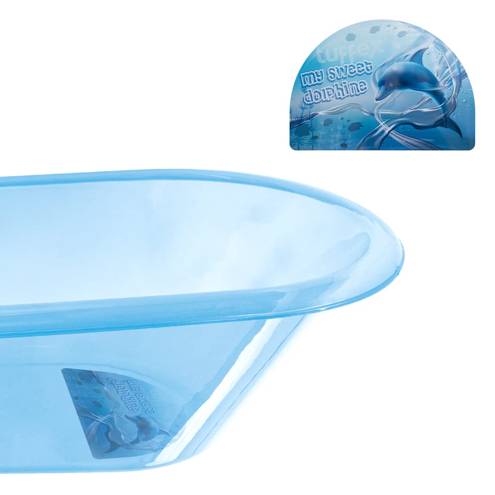 SQ Professional 50L Transparent Baby Bathtub - Tapered Design for Comfort, Includes Soap Holder & Easy to Clean (Blue) - Perfect for Newborns, Infants & Toddlers Bath Time Safety