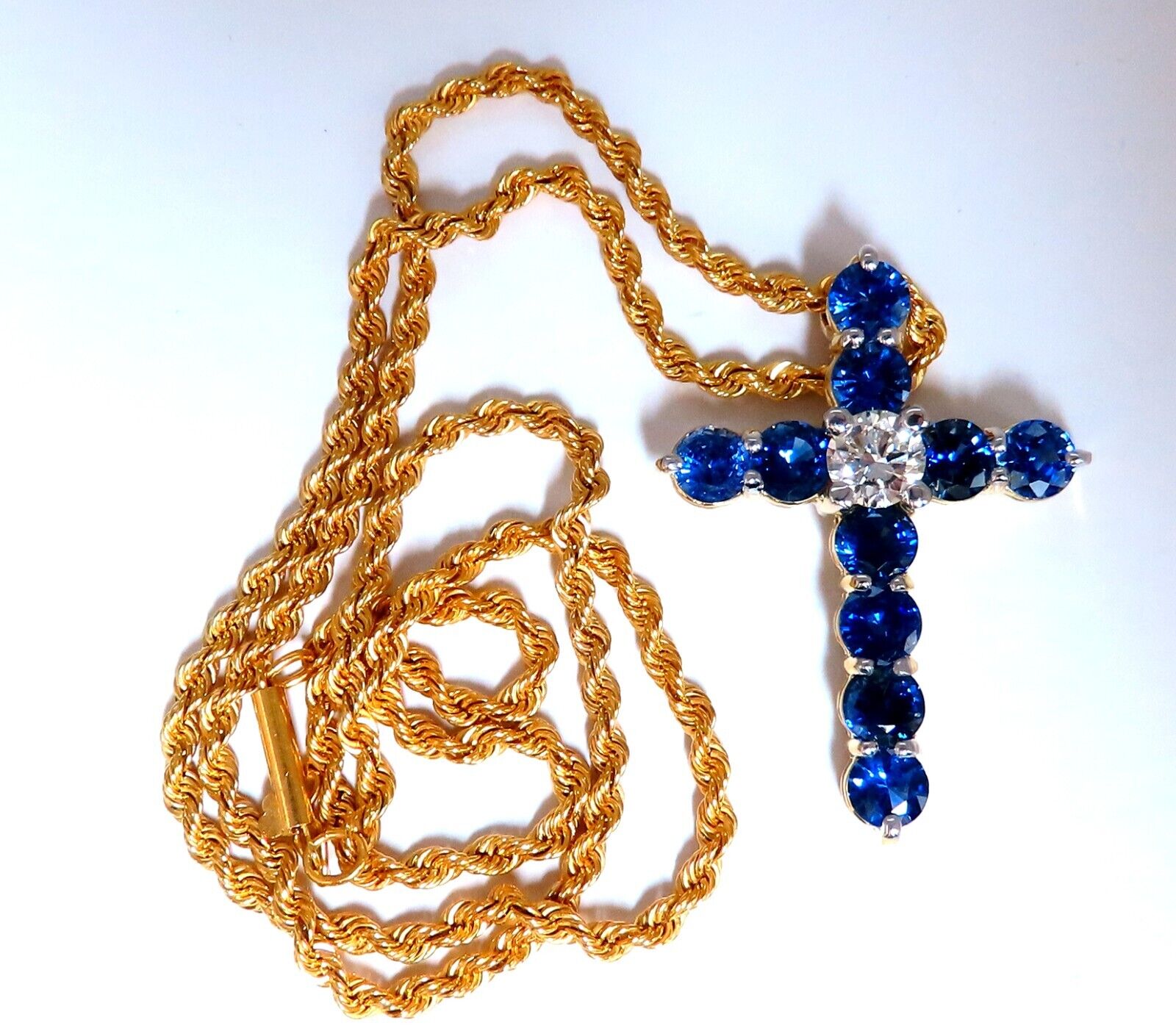 GIA Certified 1.00ct Natural Round Diamond & Sapphire Cross Pendant Necklace in 14K Gold - Perfect for Weddings, Anniversaries & Religious Gifts