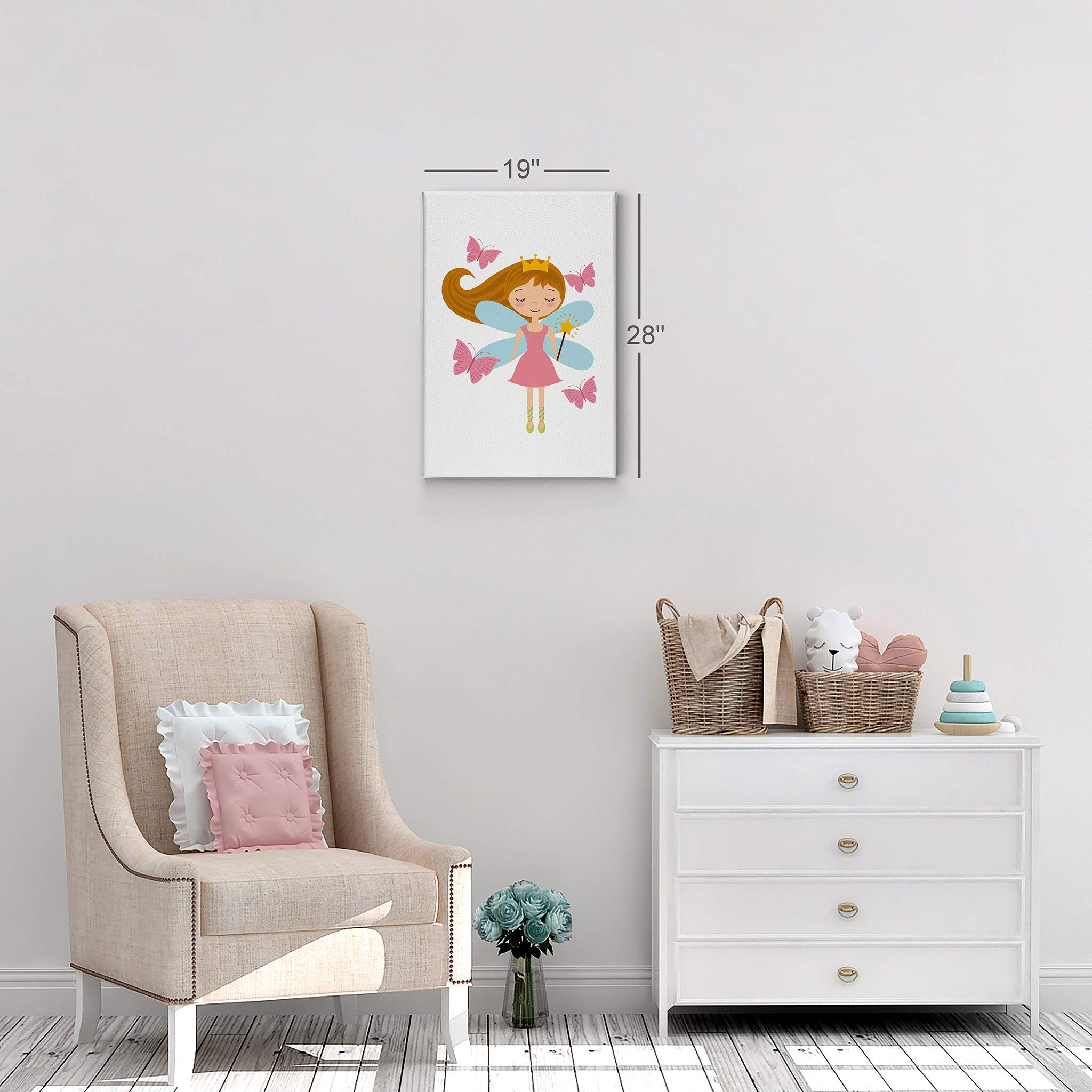 Cute Fairy Girl with Magic Wand & Pink Butterfly - Kids Canvas Wall Art for Nursery, Baby Room Decor - Ready to Hang 36x24 - Made in USA | Perfect for Girls' Bedroom, Playroom & Birthday Gifts