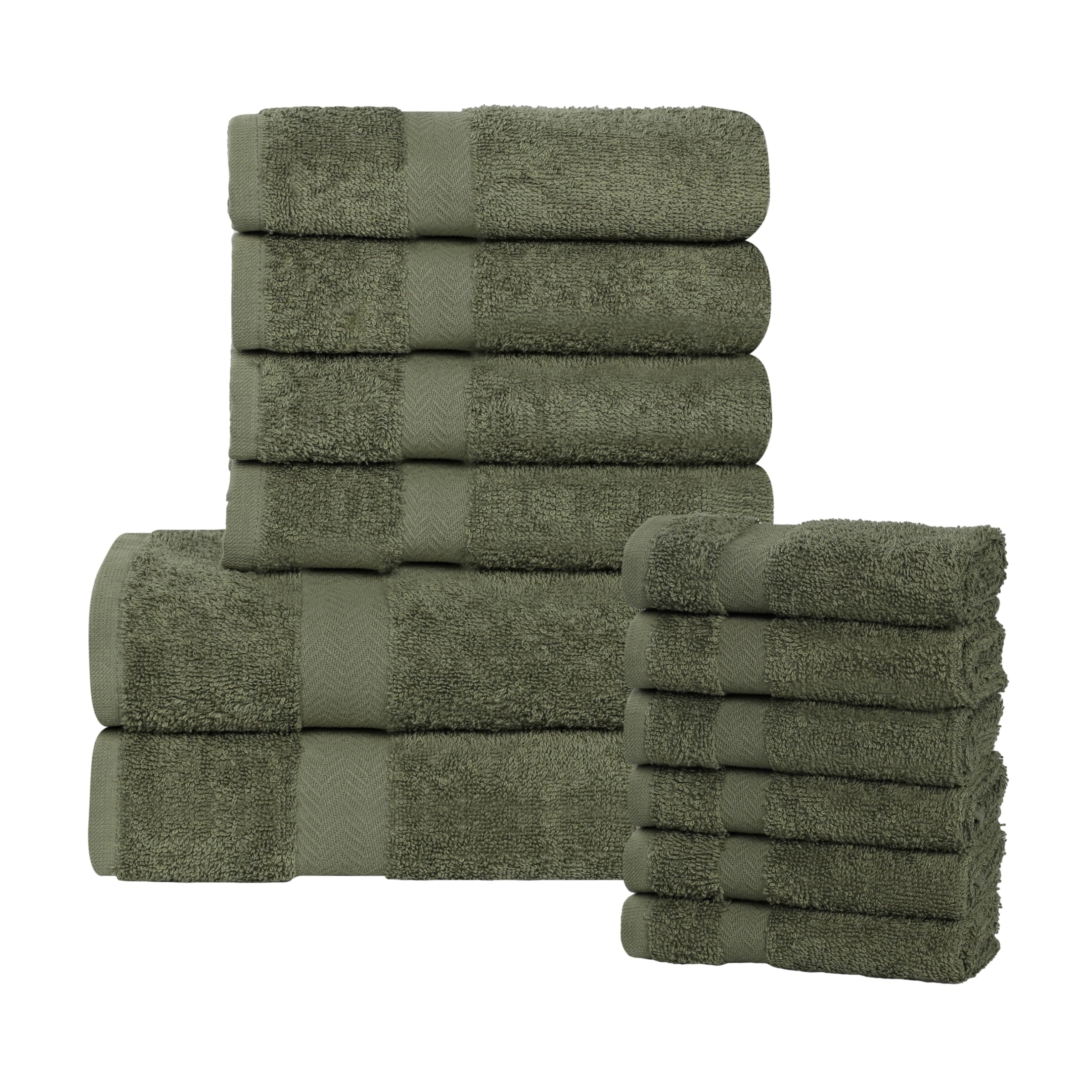 Premium 12-Piece Cotton Towel Set - 6 Face Towels, 4 Hand Towels & 2 Bath Towels | Ultra Absorbent, Quick Dry | Franklin Collection in Forest Green | Perfect for Home, Bathroom & Guest Essentials | Ideal for Spa Days, Gym & Luxury Bathing Experience