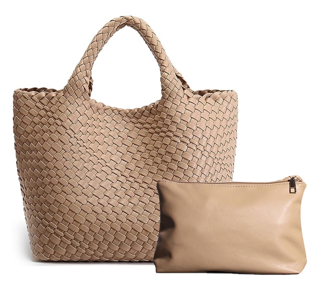Eco-Friendly Vegan Leather Tote Bag for Women - Large Woven Shoulder Bag with Purse, Perfect for Beach, Travel, Work & Daily Use