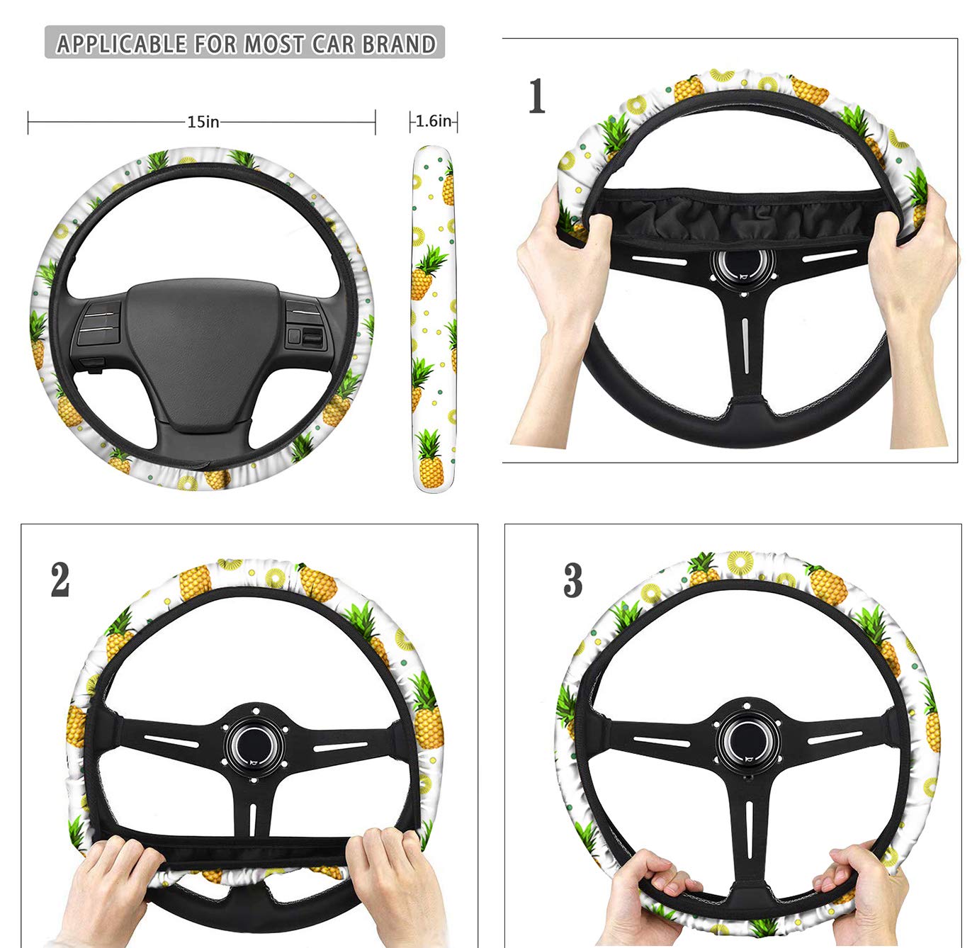 Biyejit Skull Sunflower Print 5-Piece Car Seat Protector Set - Universal Front Seat Covers, Steering Wheel Cover & Seatbelt Pads for SUV, Van, Sedan - Perfect for Road Trips & Daily Commutes