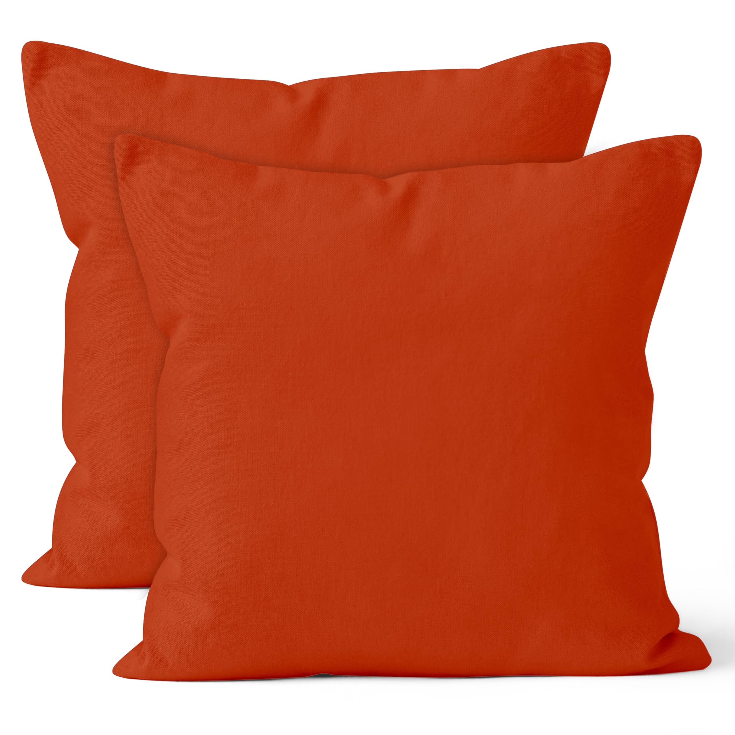 Encasa XO Decorative Throw Pillow Covers 18x18 Inch Set of 2 - Brick Red Cotton Cushion Covers with Hidden Zipper for Sofa, Living Room, Bedroom - Perfect for Home Decor, Cozy Reading Nook & Accent Pillows