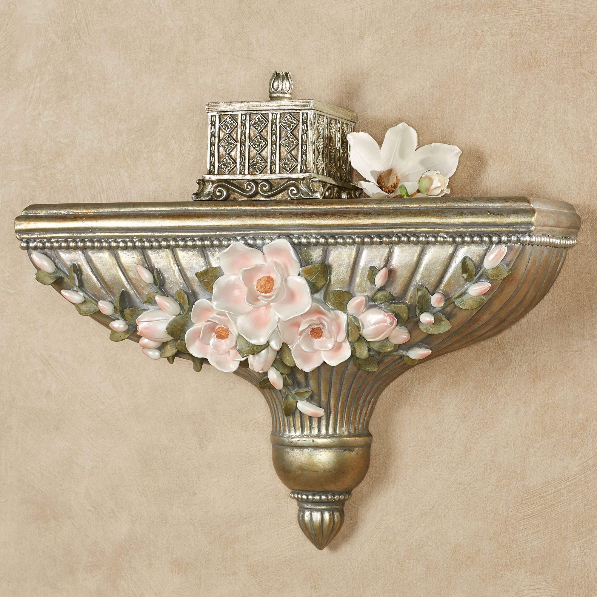 Touch of Class Magnolia Elegance Wall Shelf - Champagne Gold Resin Decorative Shelf for Home Decor - Elegant Organizer for Bedroom, Living Room, Bathroom, Hallway & Entryway - Perfect for Displaying Photos, Plants & Decorative Items