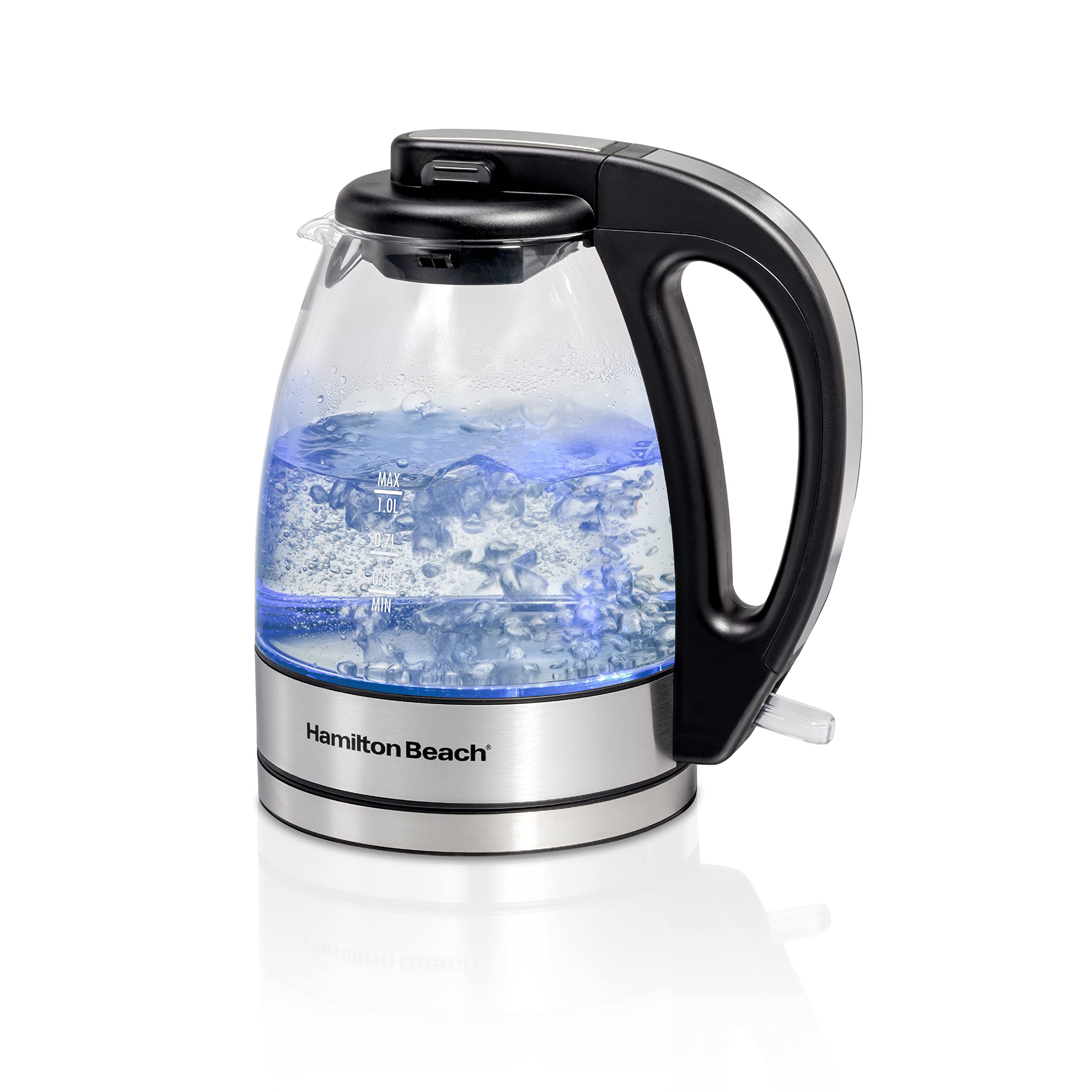 Hamilton Beach 1L Glass Electric Tea Kettle - Cordless Water Boiler with LED Indicator, Auto Shut-Off & Boil-Dry Protection (40930C) - Perfect for Home, Office & Dorm Use - Fast Boiling for Tea, Coffee & Instant Meals