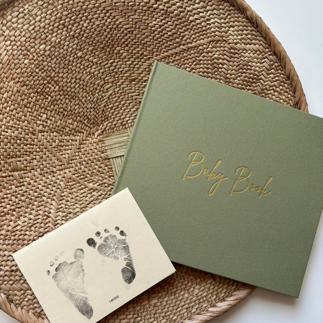 Minimalist Olive Baby Memory Book - Gender Neutral Keepsake Photo Album for New Parents | First Year Baby Journal, Baby Shower Gift & Registry Essential for Moms & Dads | Perfect for Capturing Milestones, First Photos & Special Memories