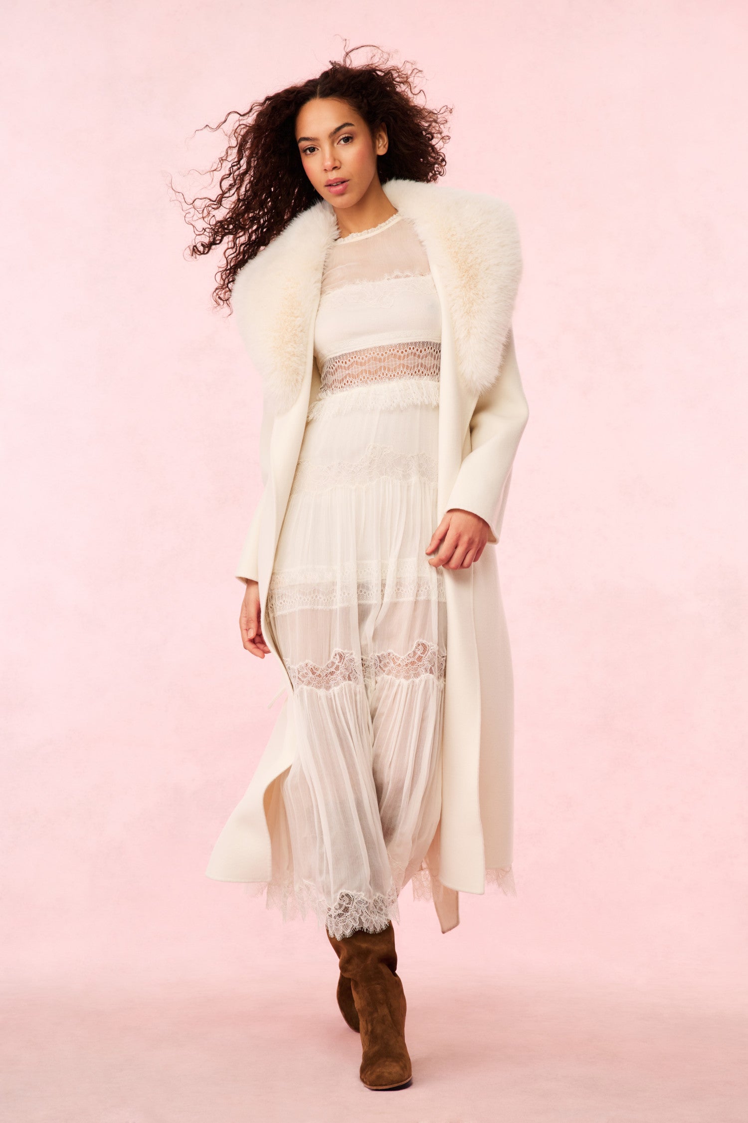 Mahika Women's Wool Cashmere Blend Faux Fur Collar Coat - Oatmeal Color | Warm Winter Outerwear for Casual & Formal Occasions