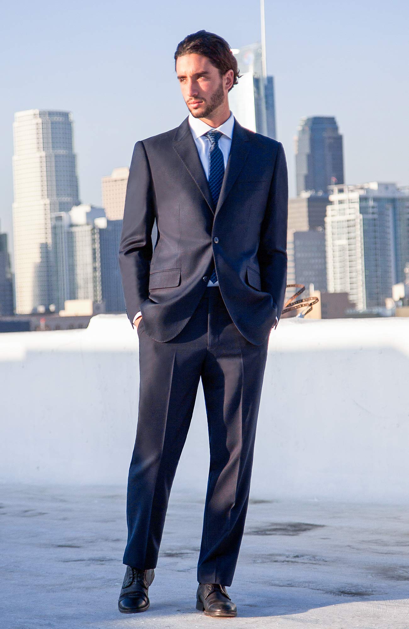 Men's Modern Fit 2-Piece Italian Wool Suit with 2-Button Blazer & Trousers - Premium Business Formal Attire for Weddings, Office Meetings & Special Events