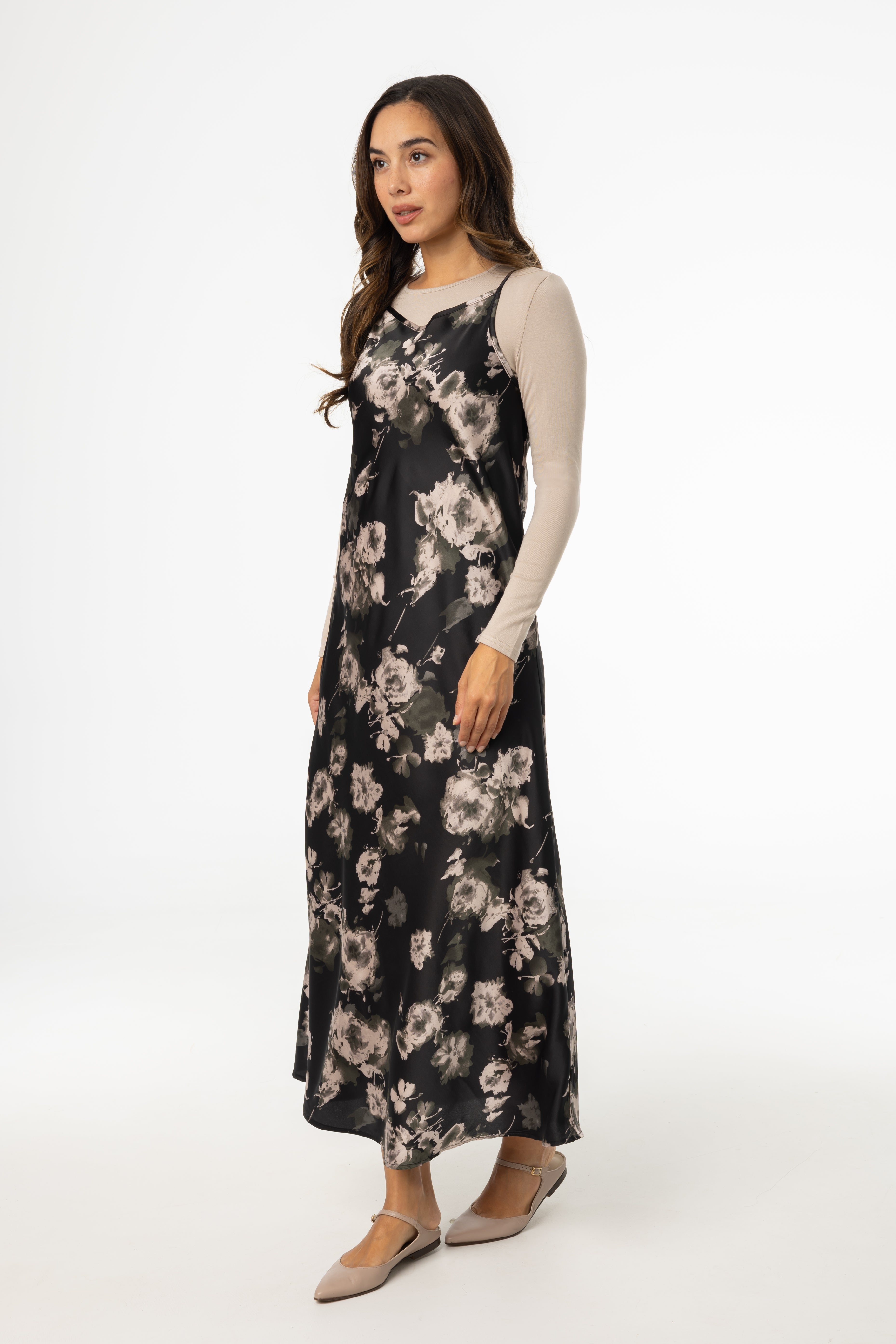 Elegant Black Floral Printed Slip Dress for Women | Summer Party, Date Night & Casual Wear | Comfortable Stretchy Fabric