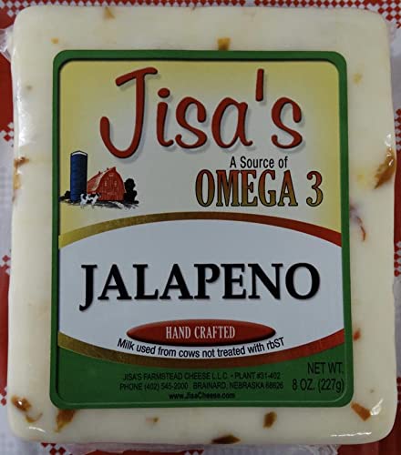 Jalapeno Artisan Cheese - 3 Pack (8 oz Each) | Whole Milk, Small Batch Crafted | Product of Nebraska by Jisa's Farmstead Cheese | Perfect for Charcuterie Boards, Sandwiches & Gourmet Cooking
