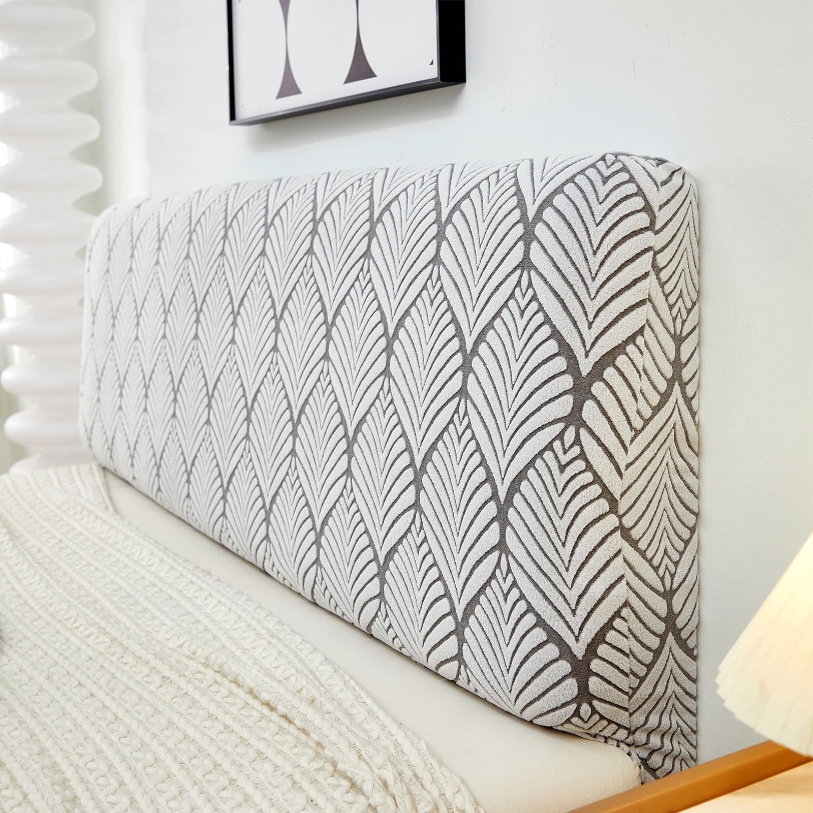 EFELIM Stretch Headboard Covers - Full/Queen/King Size Jacquard Slipcover - Dustproof Protector for Upholstered & Wood Headboards (Grey, 55-63 inches) - Perfect for Bedroom Decor & Furniture Protection