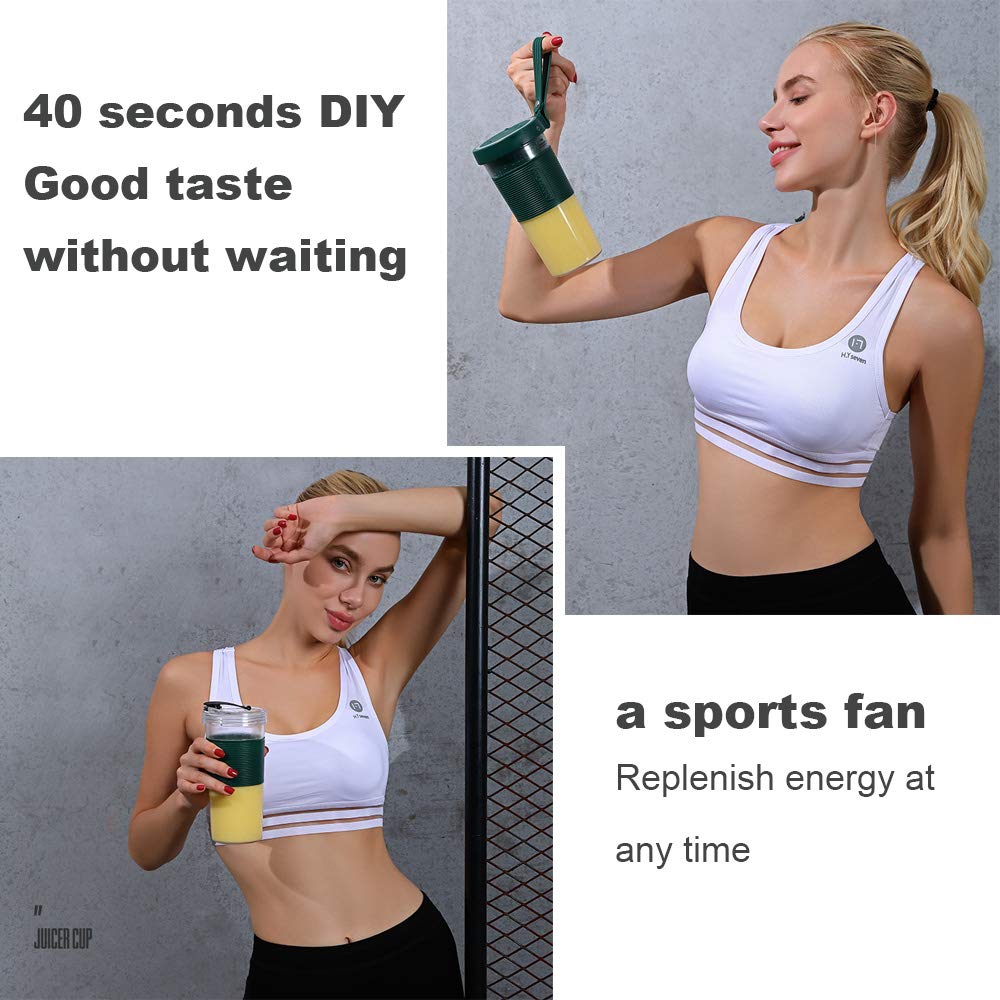 Portable USB Rechargeable Cordless Blender - 320ml Mini Personal Smoothie Maker & Juicer Cup, Waterproof Fruit Mixer for Home, Office, Travel, Gym, Camping & Outdoor Activities (Green)