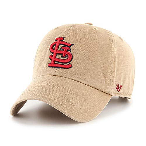 47 Brand St. Louis Cardinals Clean Up Adjustable Hat - MLB Baseball Cap for Men & Women - Khaki/Red Unisex Adult Size - Perfect for Baseball Games, Outdoor Activities & Casual Wear