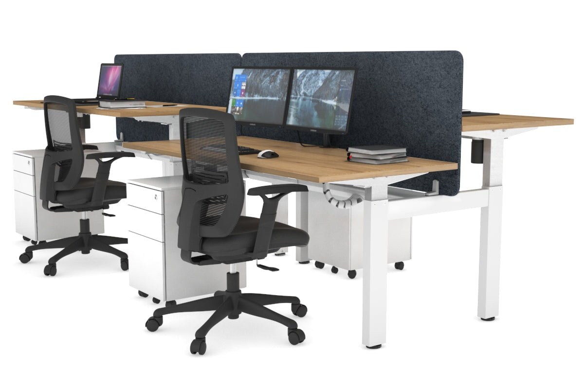 Adjustable Height 4-Person H Bench Workstation - White Frame [1400L x 700W] for Office, Classroom, or Collaborative Workspace