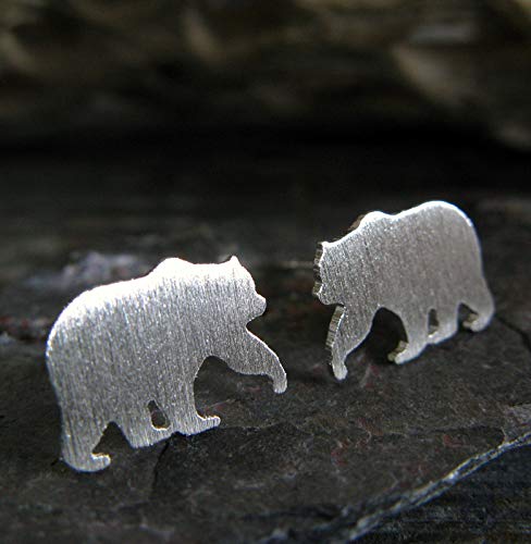 Handmade Bear Stud Earrings in Brushed Sterling Silver - USA Made Jewelry for Women, Perfect for Casual Wear, Gifts & Everyday Fashion